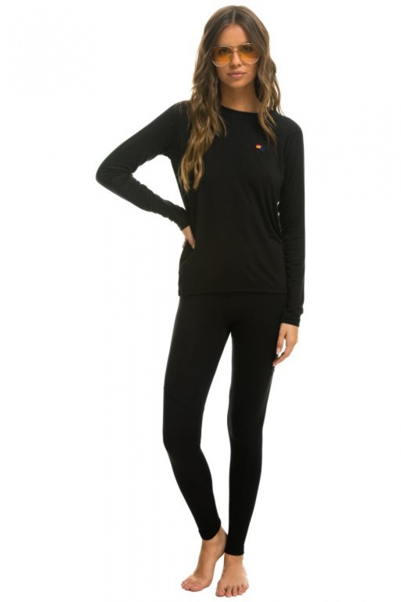 Chaquetas Aviator Nation Micro Modal Base Layer Set Mujer Black | 12EQXJLCS