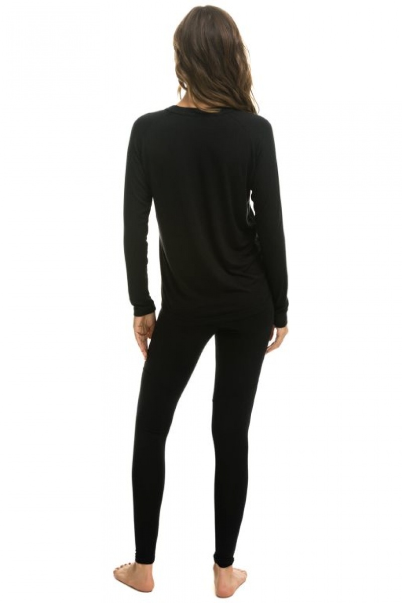 Chaquetas Aviator Nation Micro Modal Base Layer Set Mujer Black | 12EQXJLCS