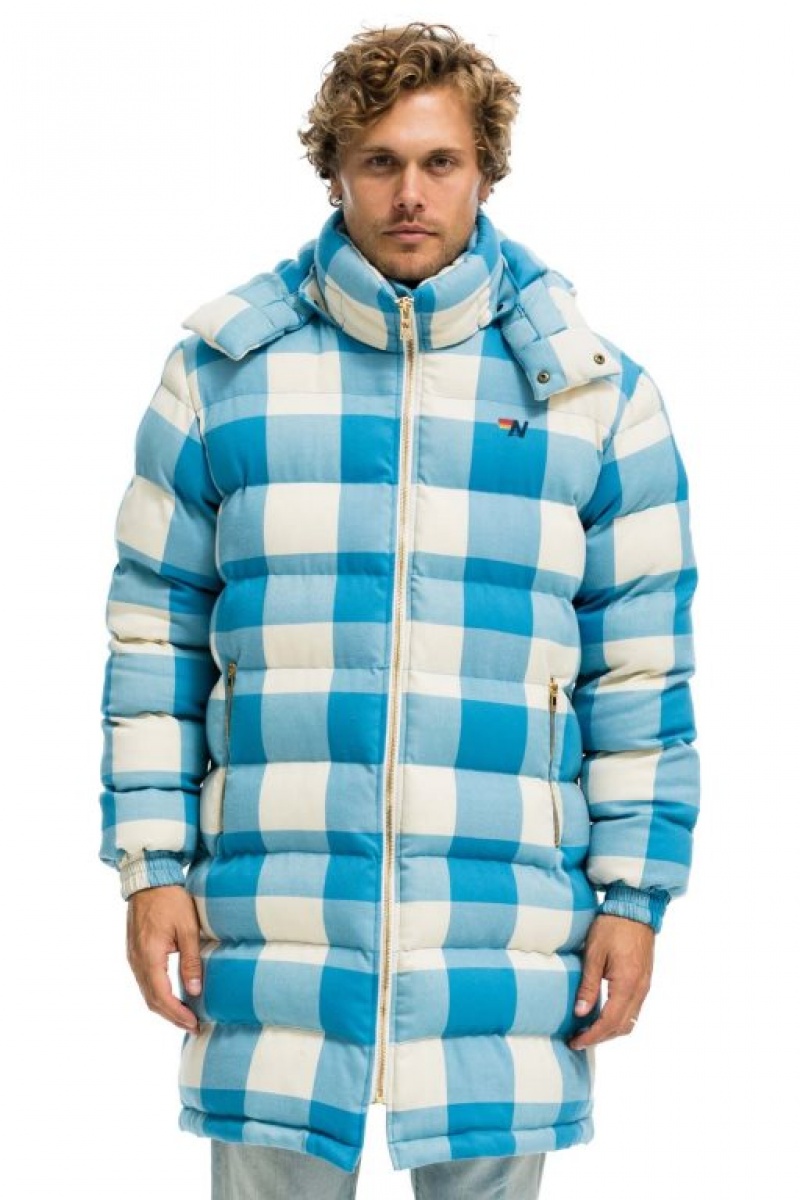 Chaquetas Aviator Nation Plaid Long Trekker Hombre Blue | 69GVMXJYB