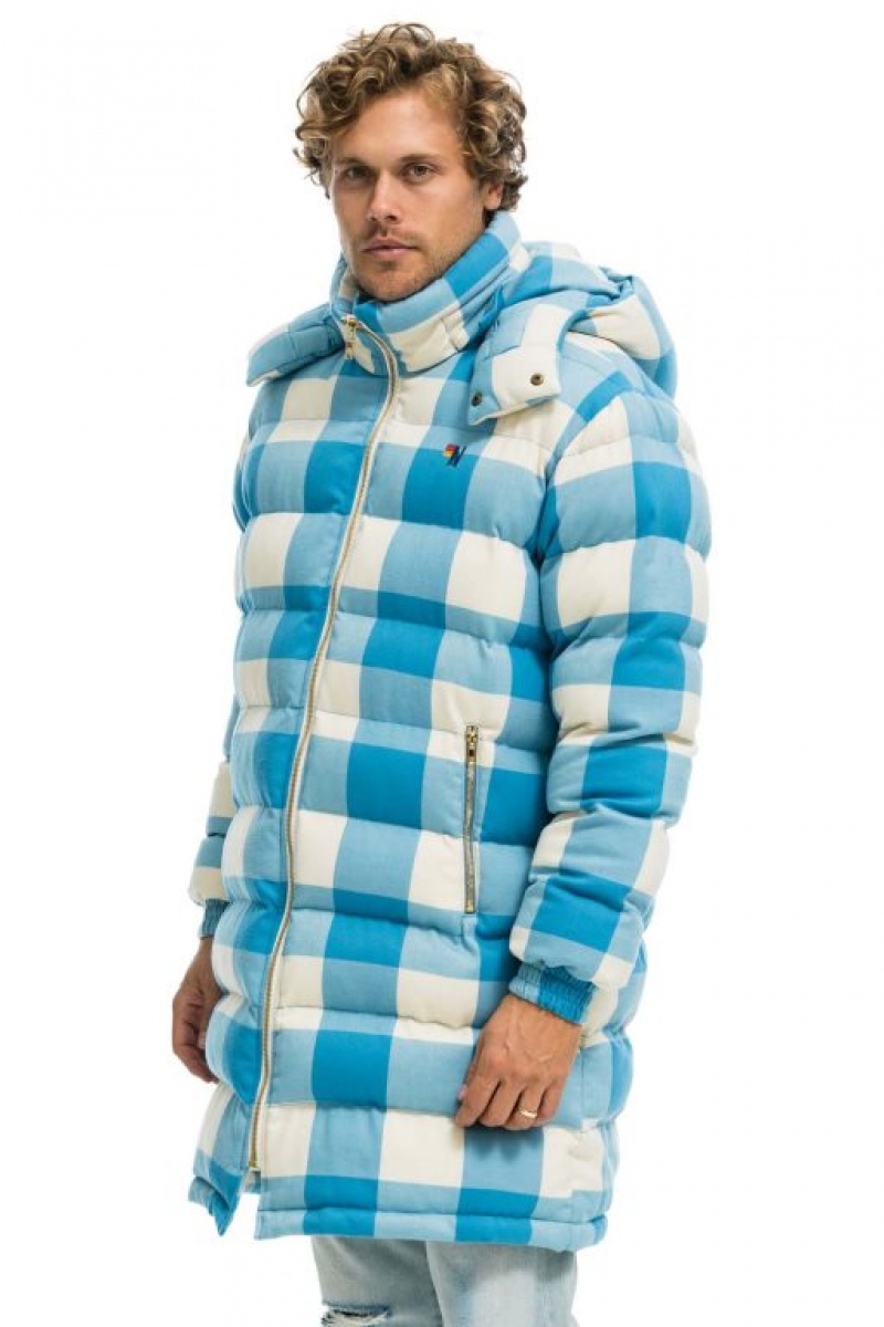 Chaquetas Aviator Nation Plaid Long Trekker Hombre Blue | 69GVMXJYB