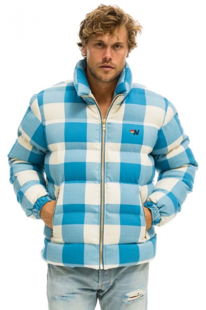 Chaquetas Aviator Nation Plaid Traveler Hombre Blue | 65FPKIJGM