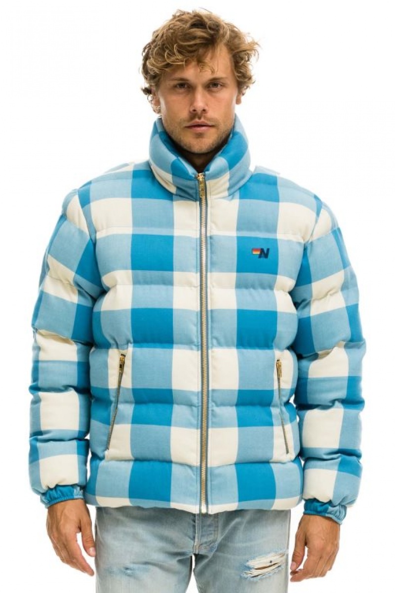 Chaquetas Aviator Nation Plaid Traveler Hombre Blue | 65FPKIJGM