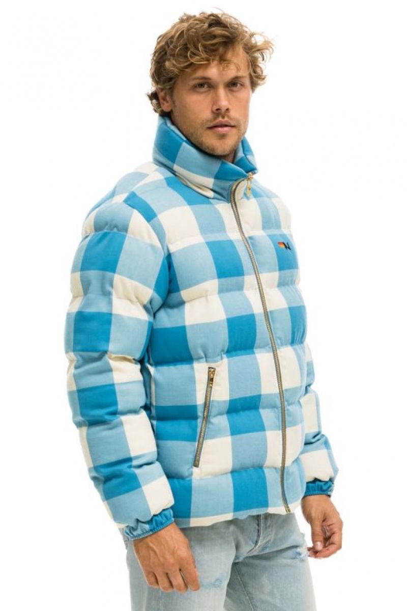 Chaquetas Aviator Nation Plaid Traveler Hombre Blue | 65FPKIJGM