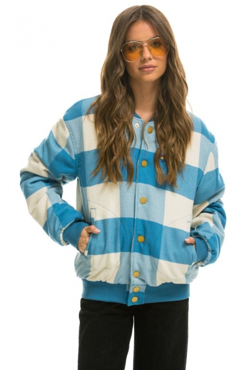 Chaquetas Aviator Nation Plaid Varsity Hombre Blue | 68ZWRHIVE