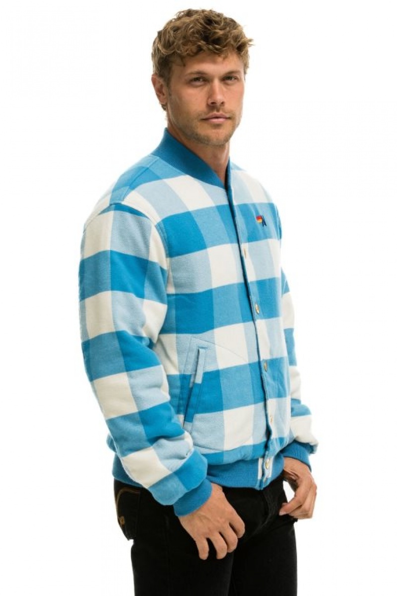 Chaquetas Aviator Nation Plaid Varsity Hombre Blue | 68ZWRHIVE
