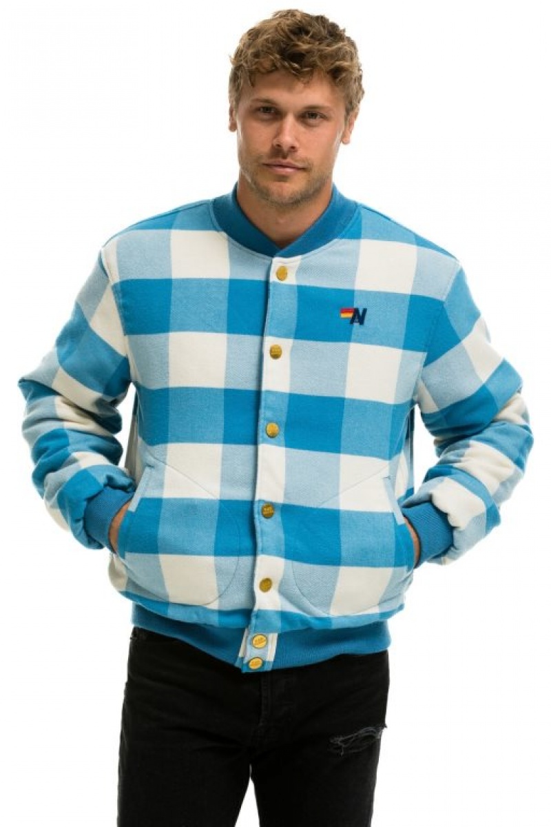 Chaquetas Aviator Nation Plaid Varsity Hombre Blue | 68ZWRHIVE