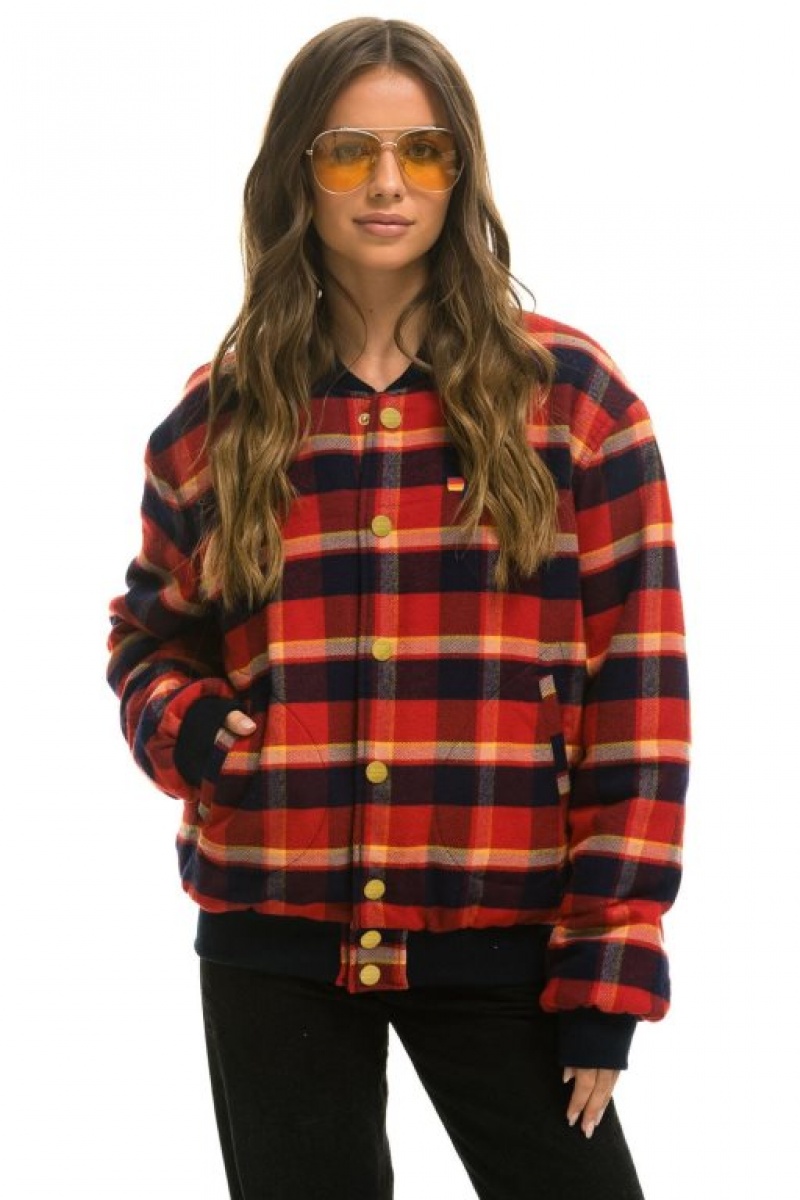 Chaquetas Aviator Nation Plaid Varsity Hombre Rugby Plaid | 69APXIOSV