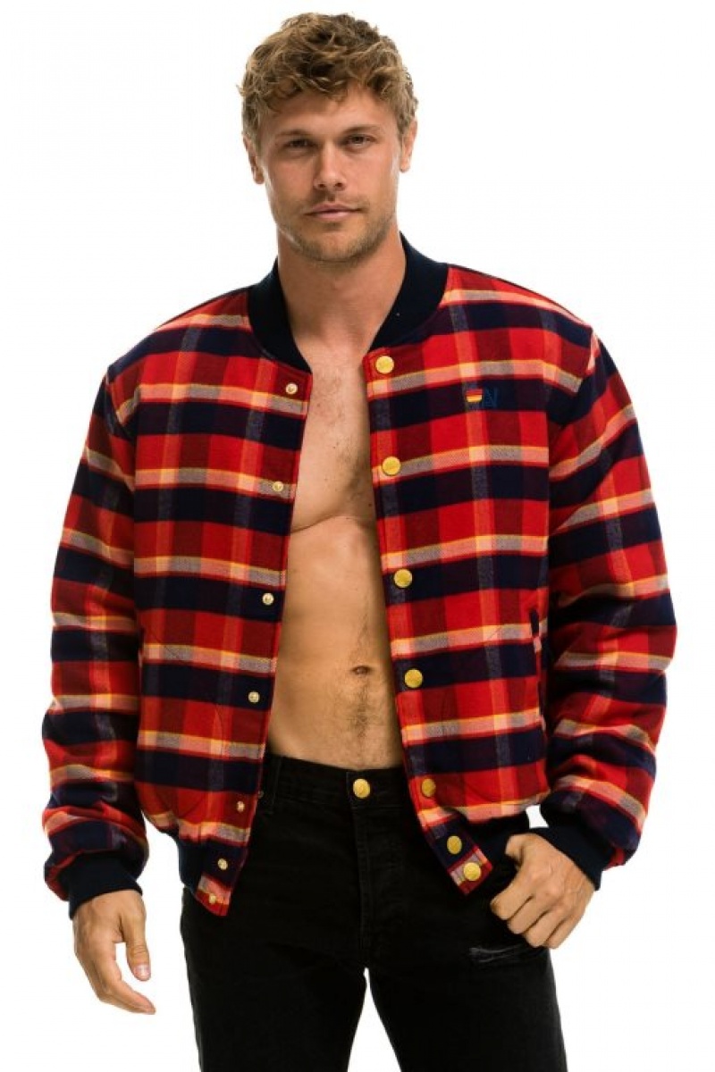 Chaquetas Aviator Nation Plaid Varsity Hombre Rugby Plaid | 69APXIOSV