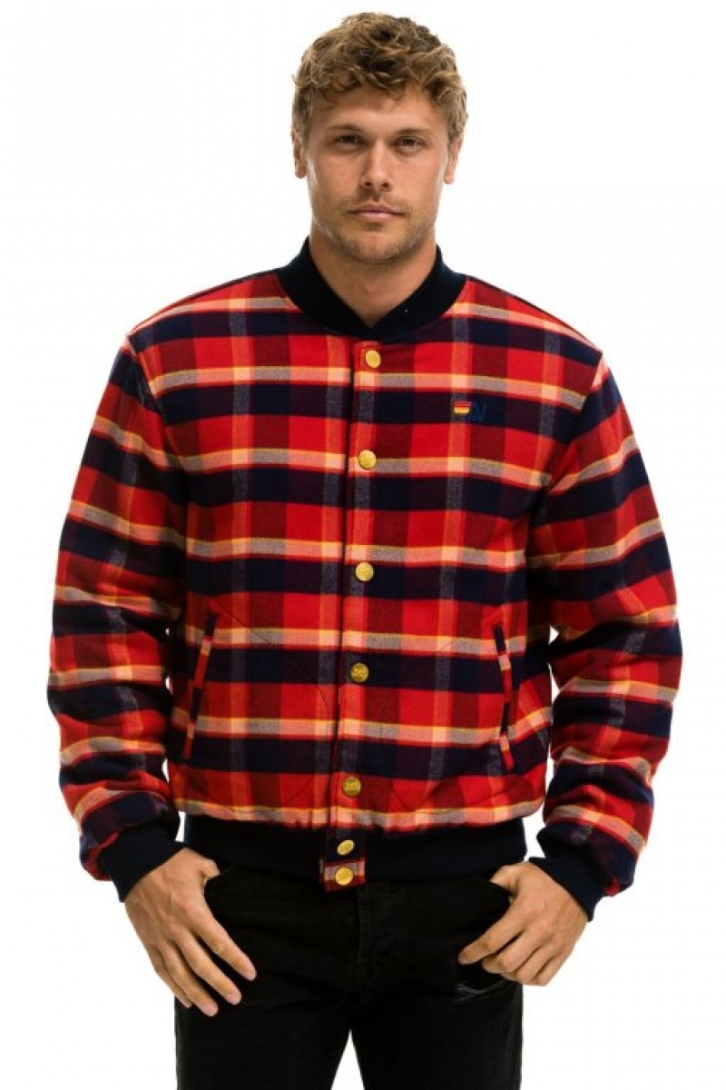 Chaquetas Aviator Nation Plaid Varsity Hombre Rugby Plaid | 69APXIOSV