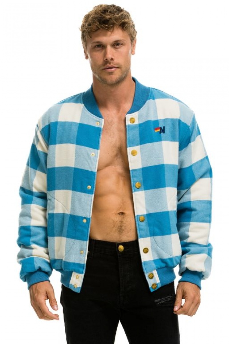 Chaquetas Aviator Nation Plaid Varsity Mujer Blue | 09WMQKUHN