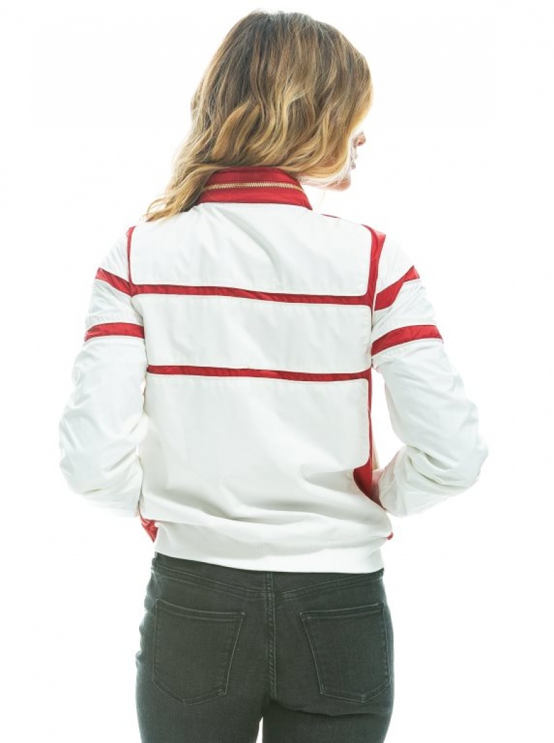 Chaquetas Aviator Nation Racer Mujer White / Pink | 10YXFPHLR