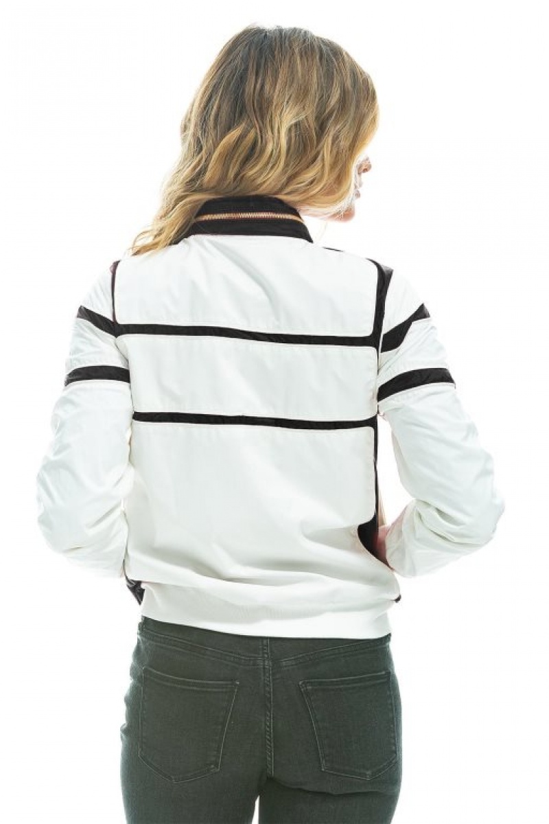 Chaquetas Aviator Nation Racer Mujer White / Black | 10ZYGFNLQ