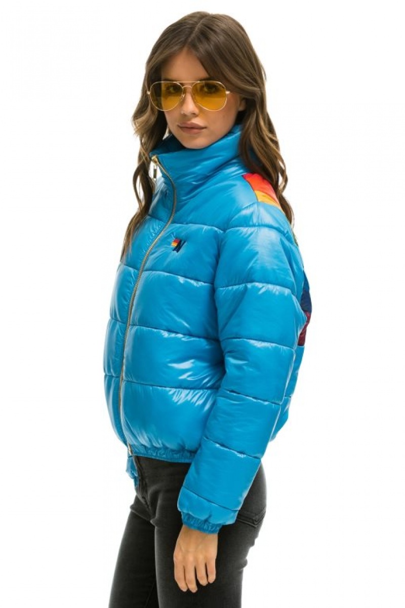 Chaquetas Aviator Nation Sunburst Apres Puffer Mujer Glossy Ocean | 10UXLVNIW