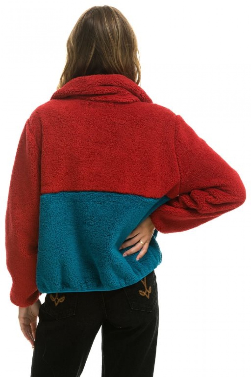 Chaquetas Aviator Nation Teddy Apres Half Zip Color Block Mujer Pink | 10OLCNJQK
