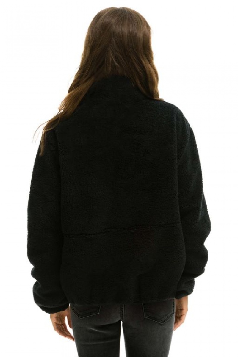 Chaquetas Aviator Nation Teddy Apres Half Zip Mujer Black | 10OVRETDZ