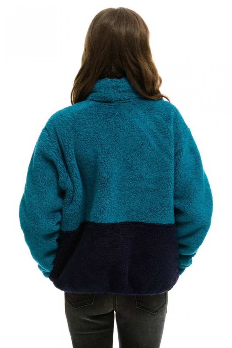 Chaquetas Aviator Nation Teddy Apres Half Zip Color Block Mujer Capri | 10OZQWIXM