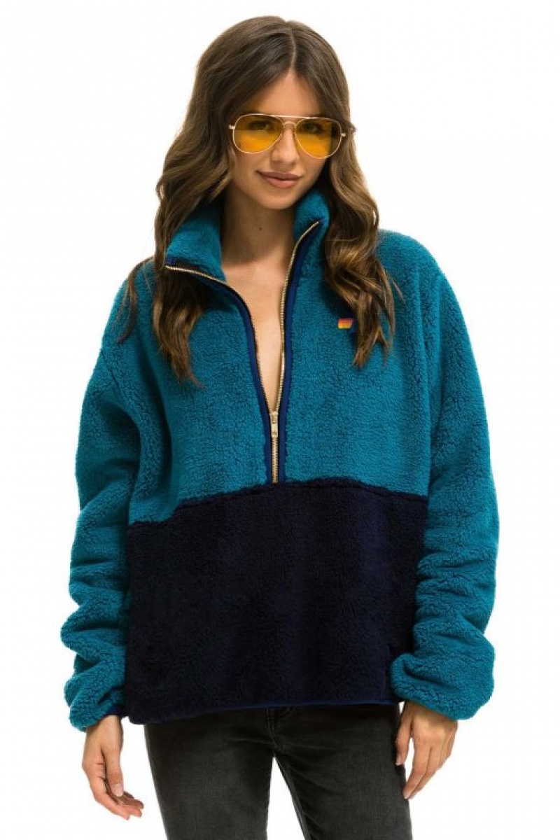 Chaquetas Aviator Nation Teddy Apres Half Zip Color Block Mujer Capri | 10OZQWIXM