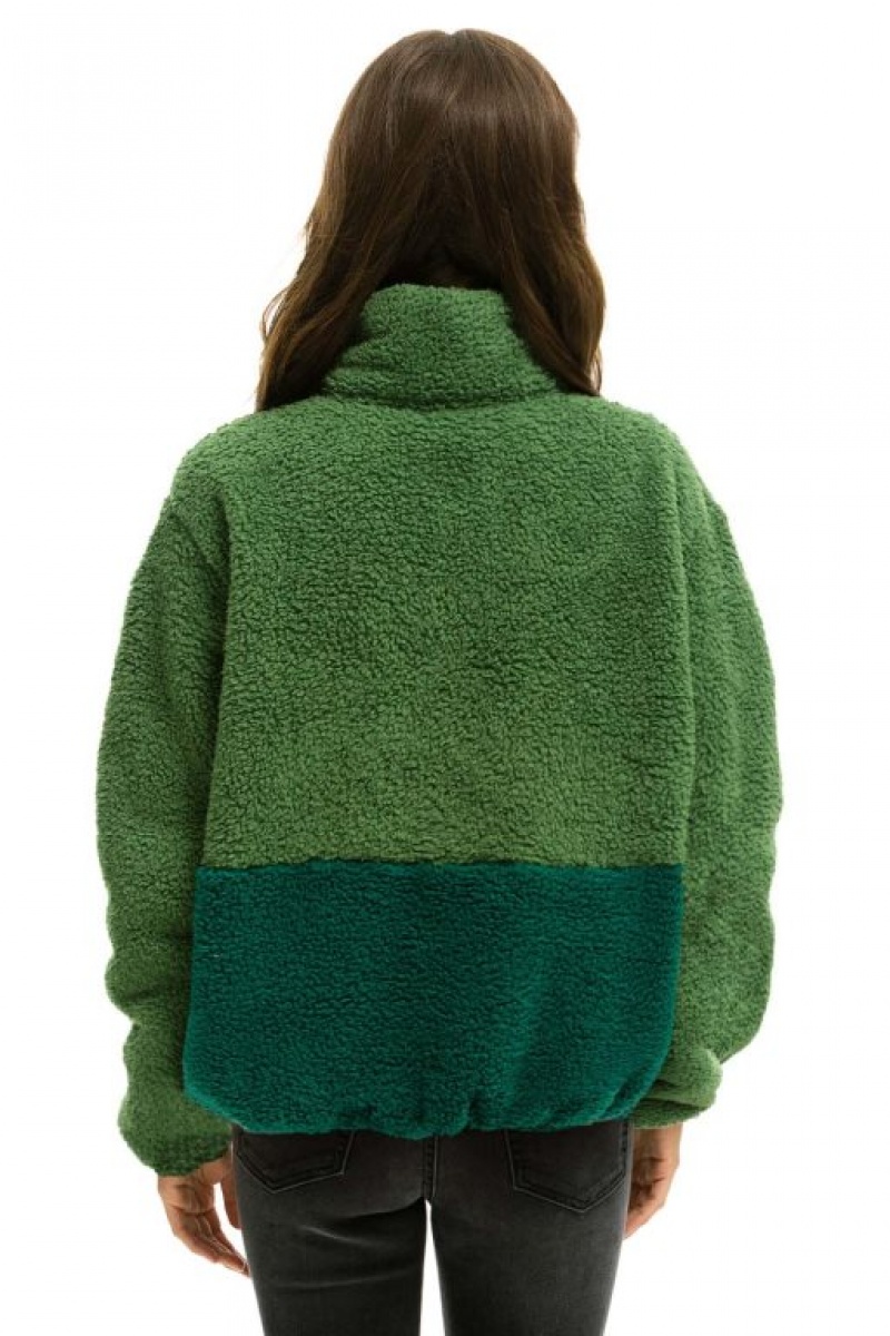 Chaquetas Aviator Nation Teddy Apres Half Zip Color Block Mujer Green | 14NTYDRGM