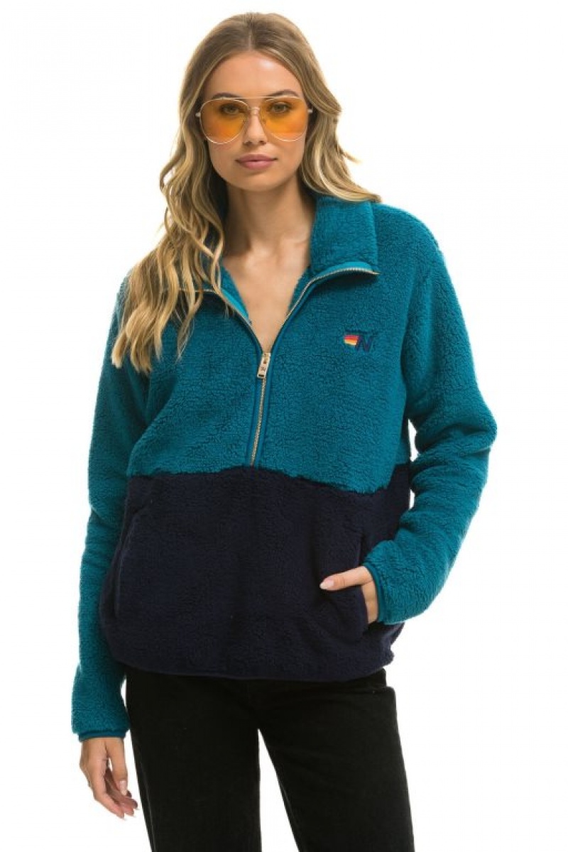 Chaquetas Aviator Nation Teddy Half Zip Color Block Hombre Capri | 68ITZFJDL