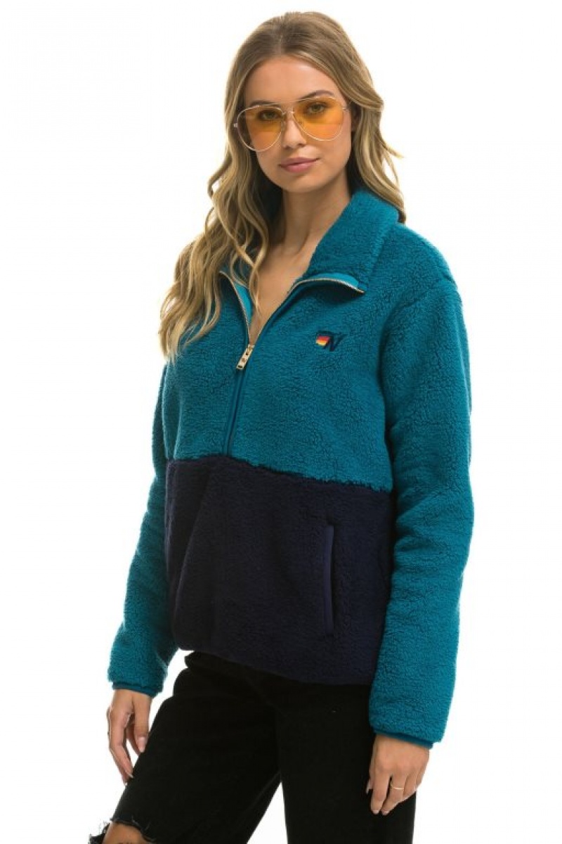 Chaquetas Aviator Nation Teddy Half Zip Color Block Hombre Capri | 68ITZFJDL