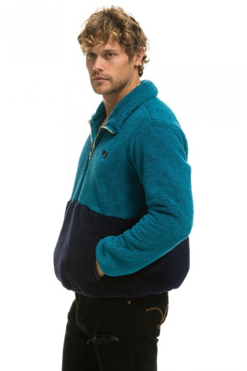 Chaquetas Aviator Nation Teddy Half Zip Color Block Hombre Capri | 68ITZFJDL
