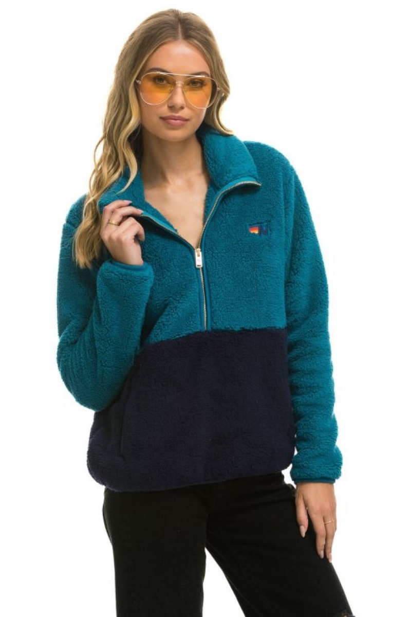 Chaquetas Aviator Nation Teddy Half Zip Color Block Hombre Capri | 68ITZFJDL
