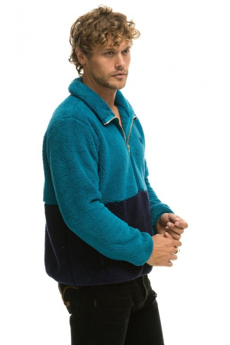 Chaquetas Aviator Nation Teddy Half Zip Color Block Hombre Capri | 68ITZFJDL