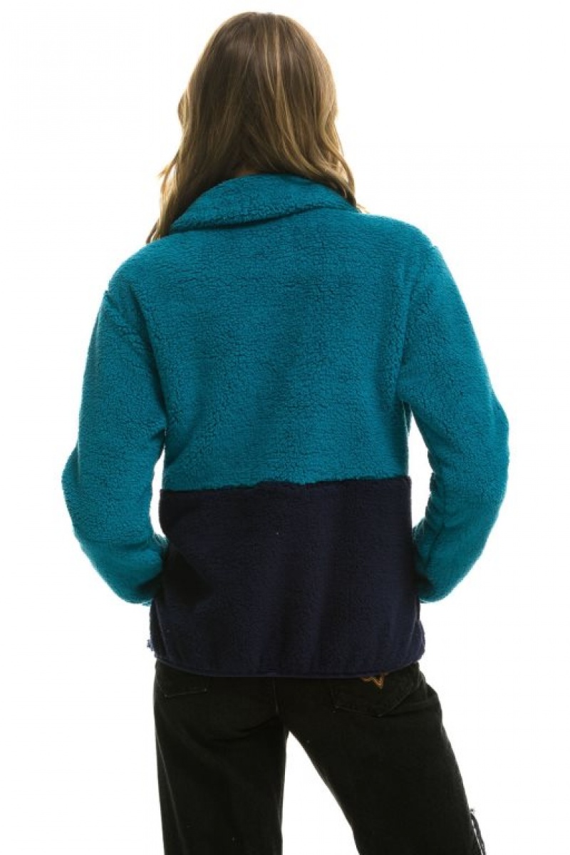 Chaquetas Aviator Nation Teddy Half Zip Color Block Hombre Capri | 68ITZFJDL