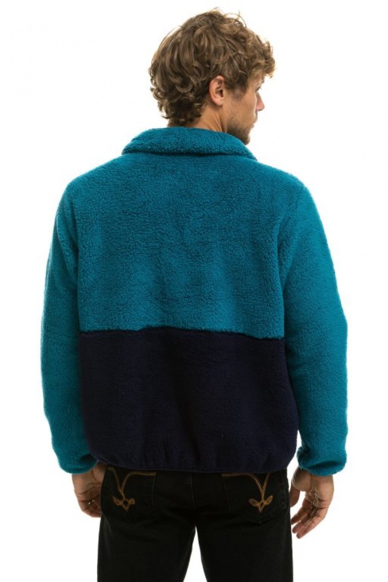 Chaquetas Aviator Nation Teddy Half Zip Color Block Hombre Capri | 68ITZFJDL