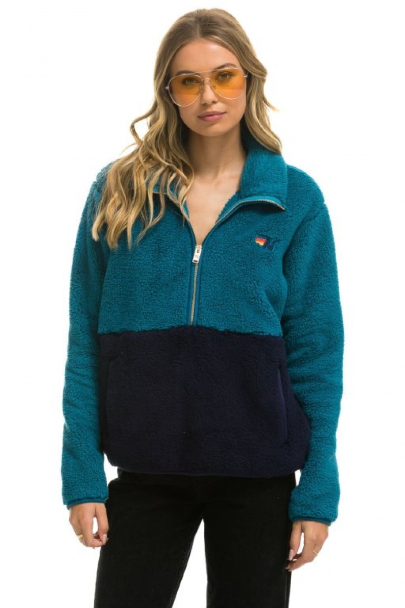 Chaquetas Aviator Nation Teddy Half Zip Color Block Hombre Capri | 68ITZFJDL