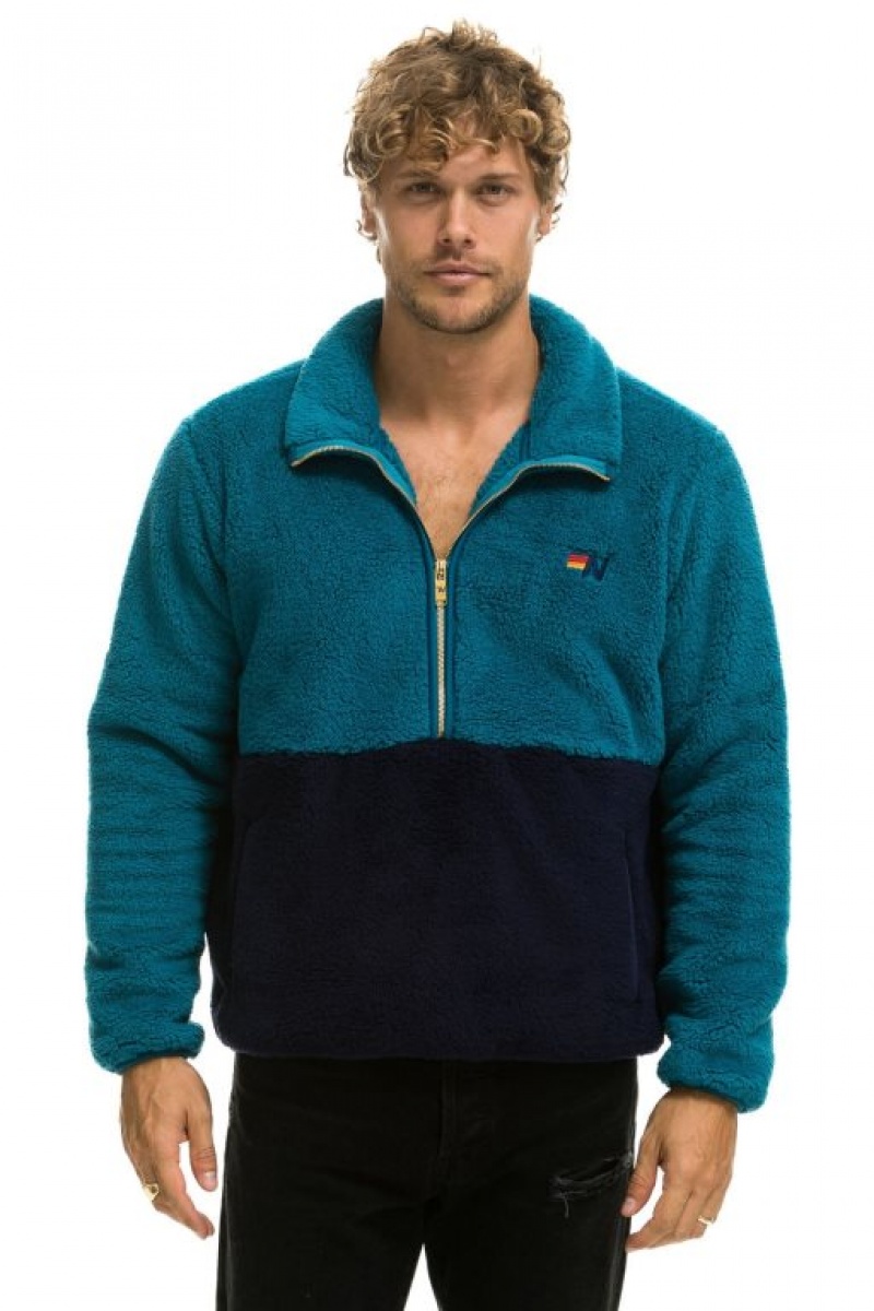 Chaquetas Aviator Nation Teddy Half Zip Color Block Hombre Capri | 68ITZFJDL