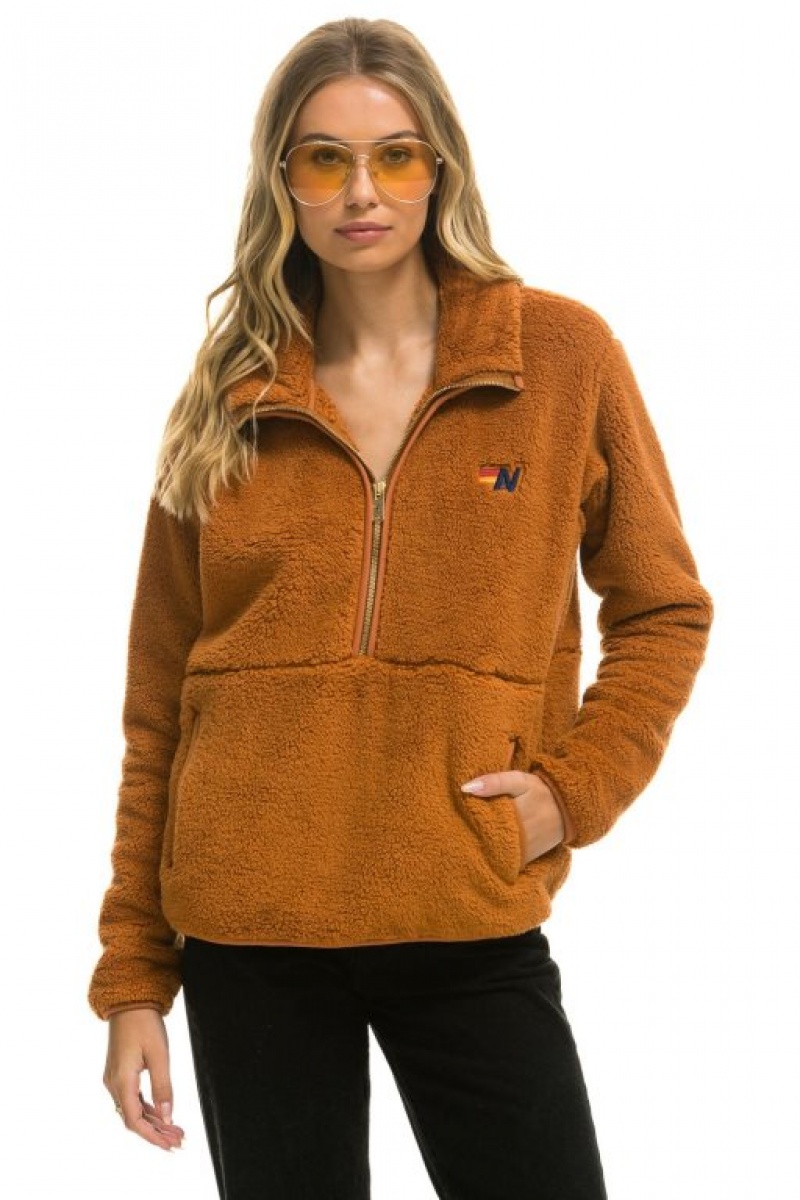 Chaquetas Aviator Nation Teddy Half Zip Hombre Whiskey | 68UFHRQTD