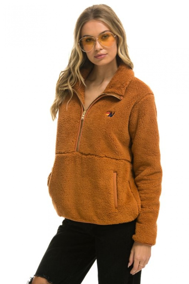 Chaquetas Aviator Nation Teddy Half Zip Hombre Whiskey | 68UFHRQTD