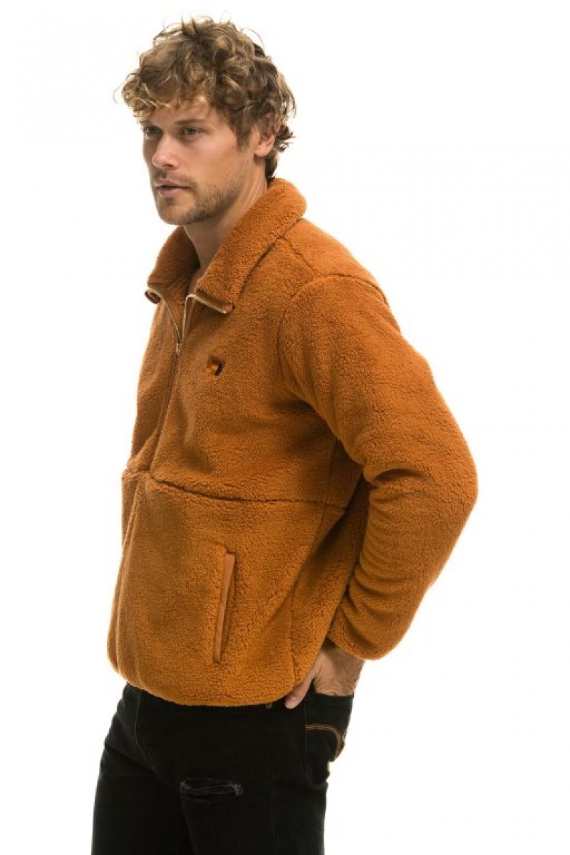 Chaquetas Aviator Nation Teddy Half Zip Hombre Whiskey | 68UFHRQTD