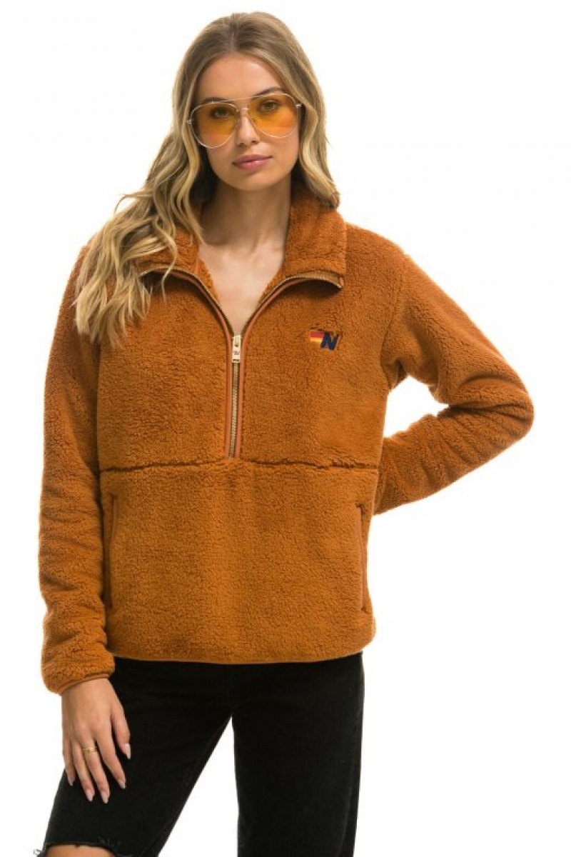 Chaquetas Aviator Nation Teddy Half Zip Hombre Whiskey | 68UFHRQTD