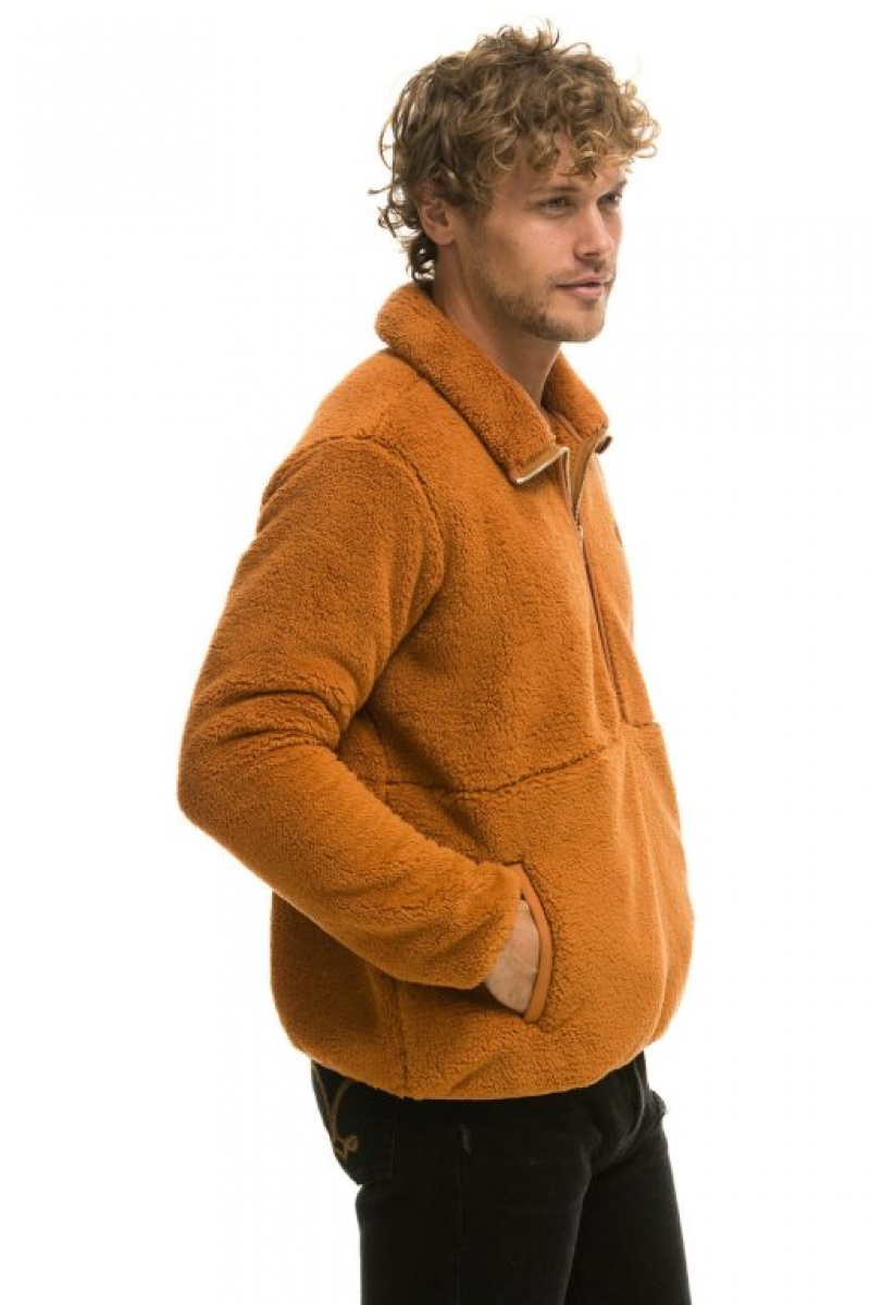 Chaquetas Aviator Nation Teddy Half Zip Hombre Whiskey | 68UFHRQTD
