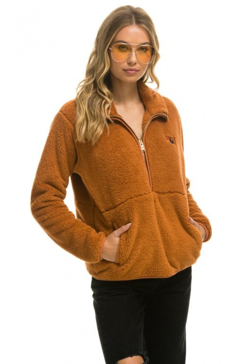 Chaquetas Aviator Nation Teddy Half Zip Hombre Whiskey | 68UFHRQTD