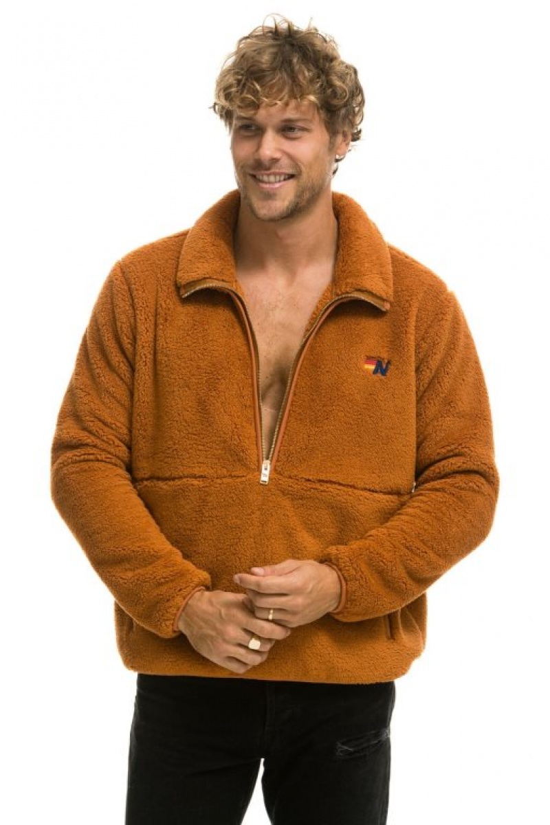 Chaquetas Aviator Nation Teddy Half Zip Hombre Whiskey | 68UFHRQTD