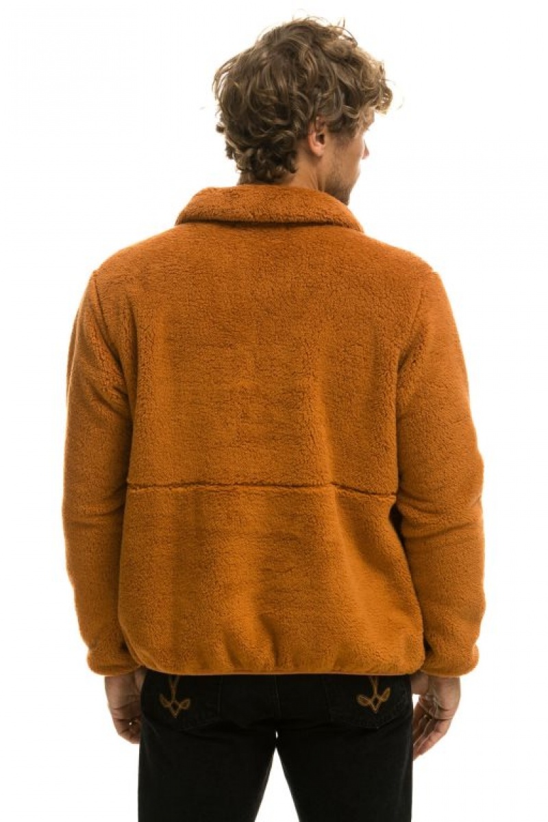 Chaquetas Aviator Nation Teddy Half Zip Hombre Whiskey | 68UFHRQTD