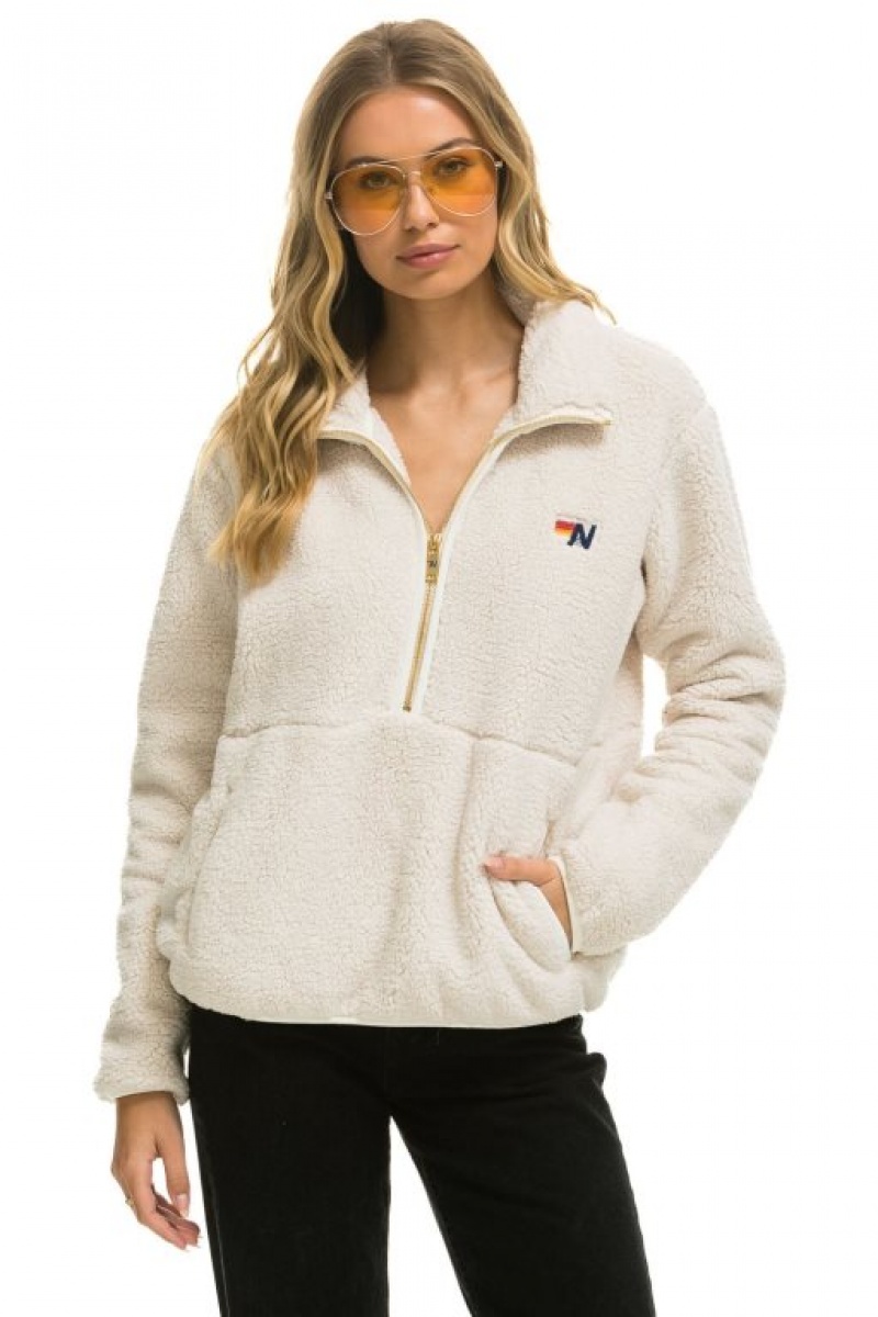 Chaquetas Aviator Nation Teddy Half Zip Hombre White | 68UHTQPLF
