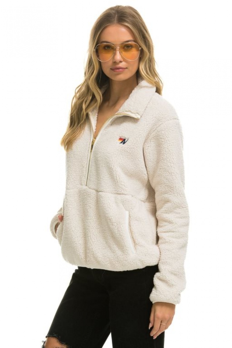 Chaquetas Aviator Nation Teddy Half Zip Hombre White | 68UHTQPLF