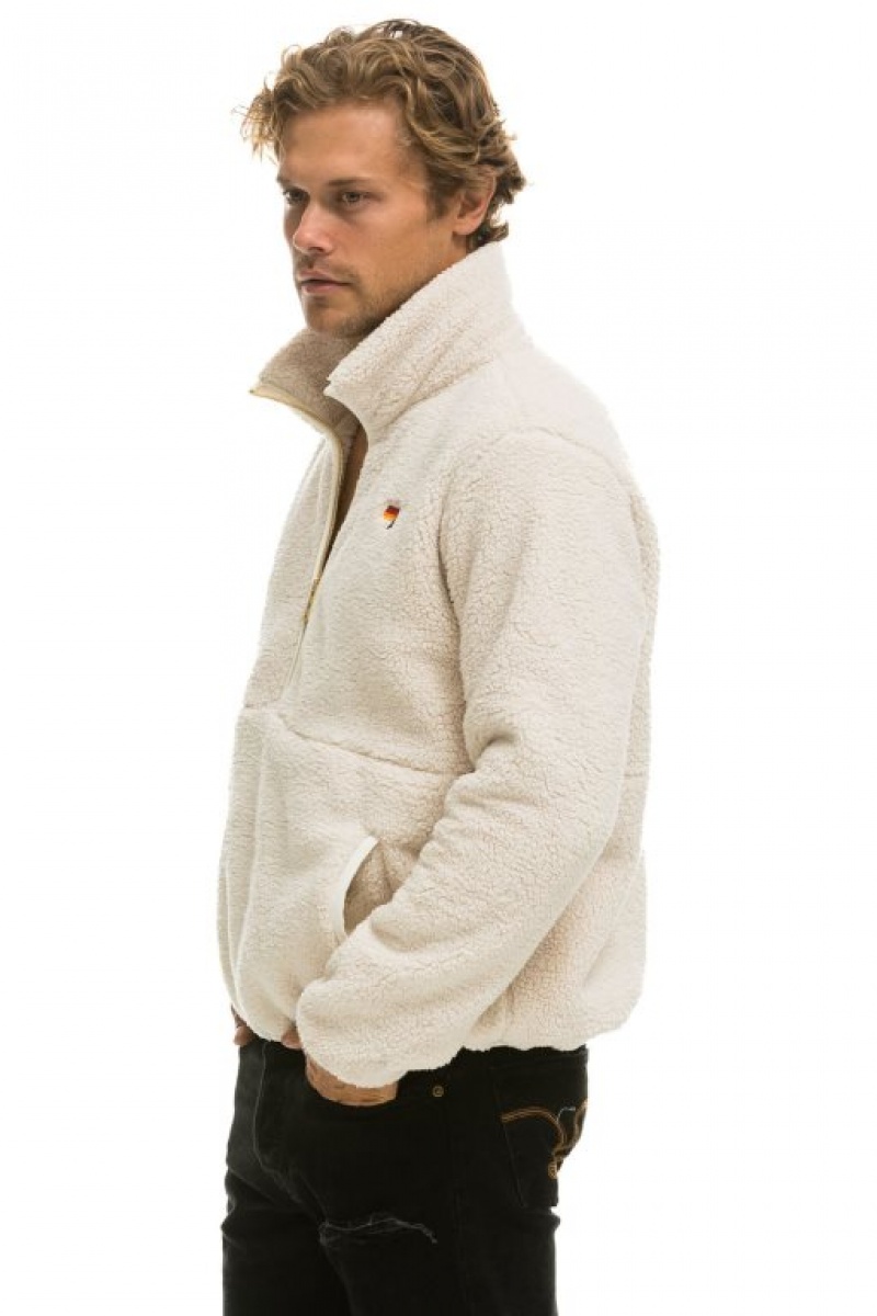 Chaquetas Aviator Nation Teddy Half Zip Hombre White | 68UHTQPLF