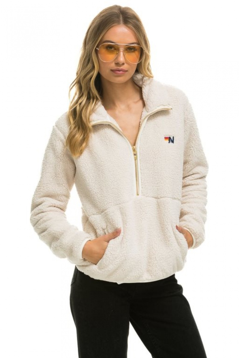 Chaquetas Aviator Nation Teddy Half Zip Hombre White | 68UHTQPLF