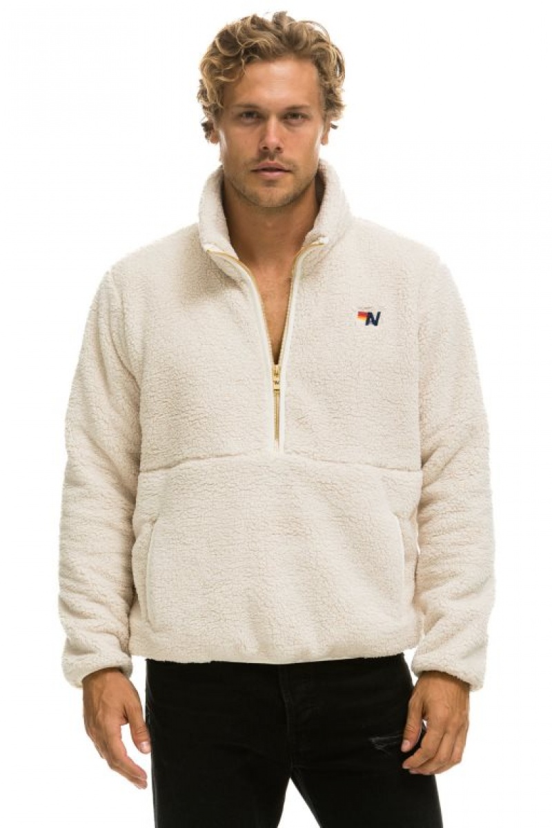 Chaquetas Aviator Nation Teddy Half Zip Hombre White | 68UHTQPLF