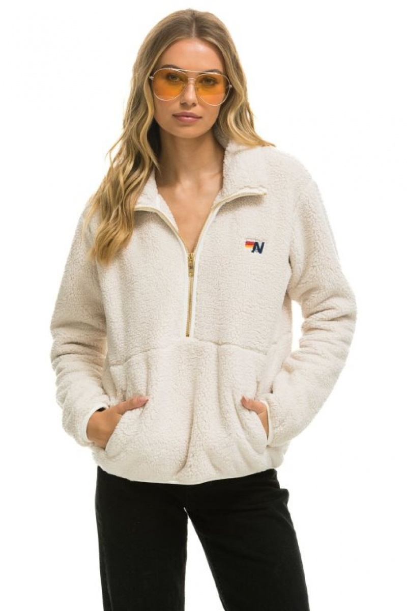 Chaquetas Aviator Nation Teddy Half Zip Hombre White | 68UHTQPLF