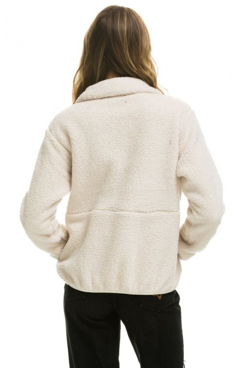 Chaquetas Aviator Nation Teddy Half Zip Hombre White | 68UHTQPLF