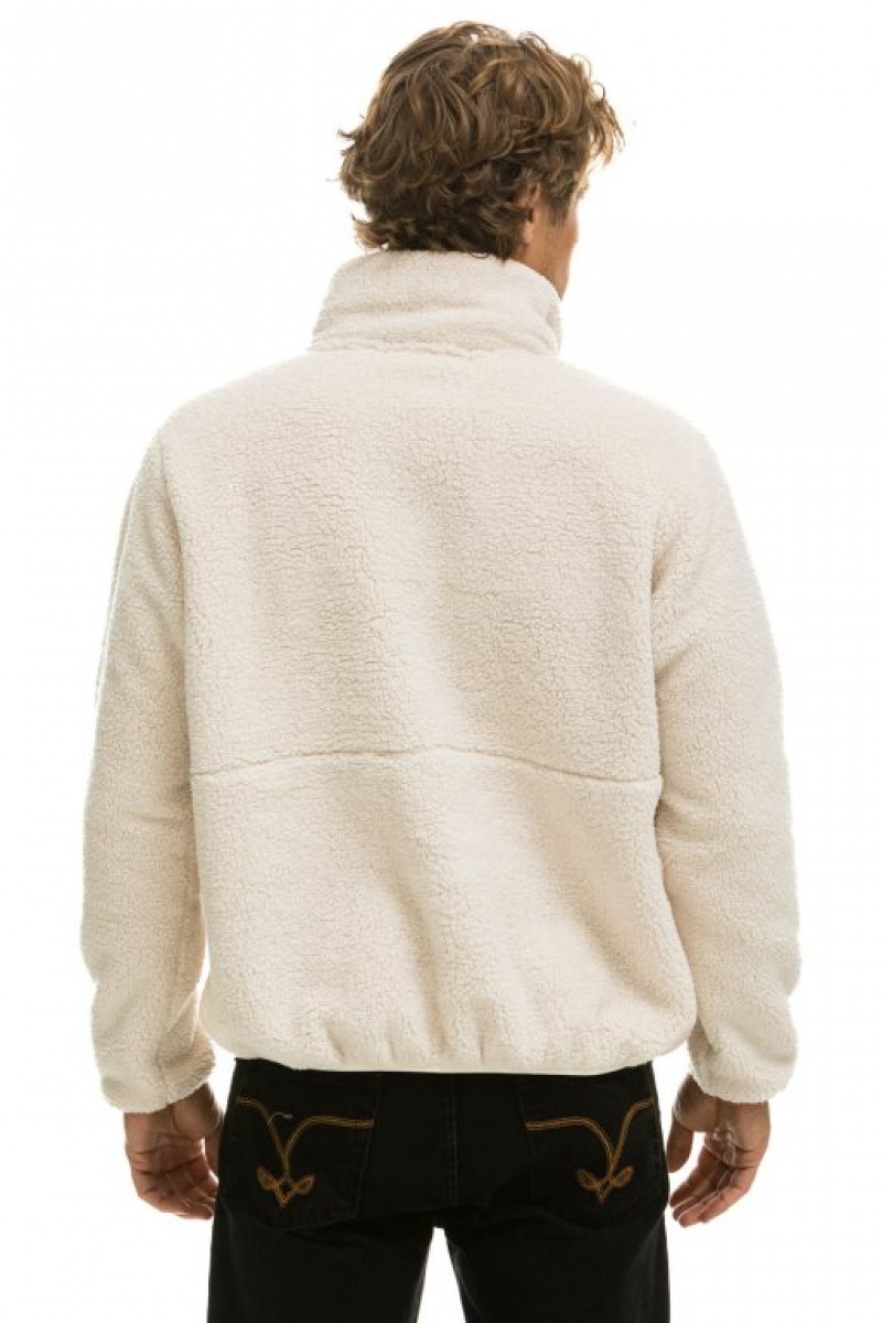 Chaquetas Aviator Nation Teddy Half Zip Hombre White | 68UHTQPLF
