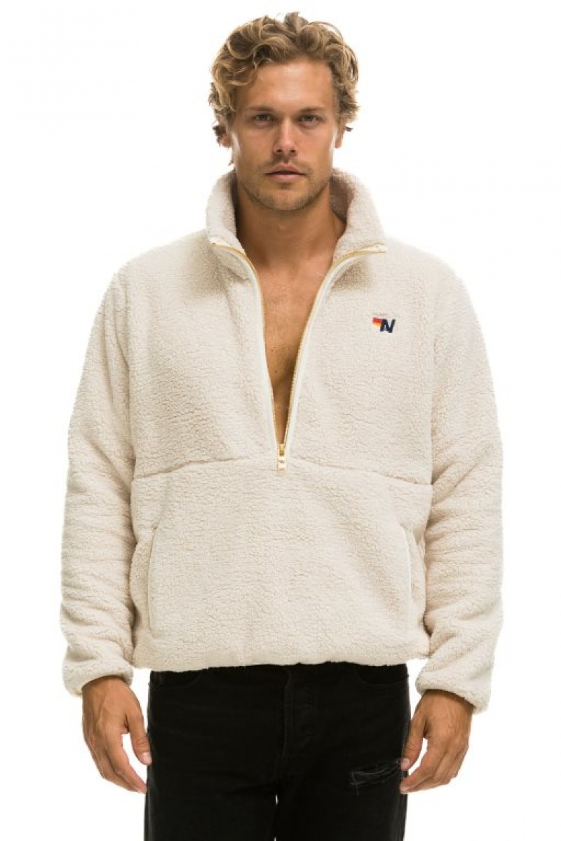 Chaquetas Aviator Nation Teddy Half Zip Hombre White | 68UHTQPLF