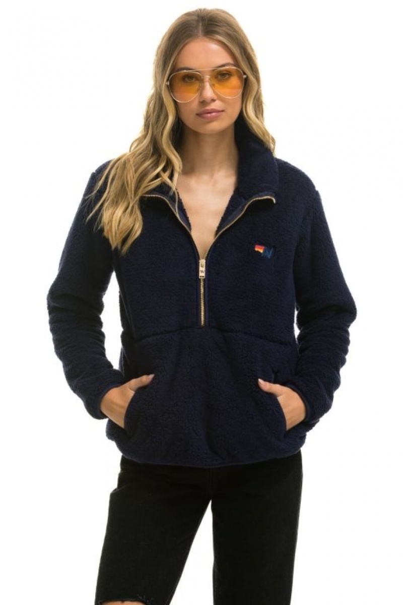 Chaquetas Aviator Nation Teddy Half Zip Hombre Navy | 68UQISWEX