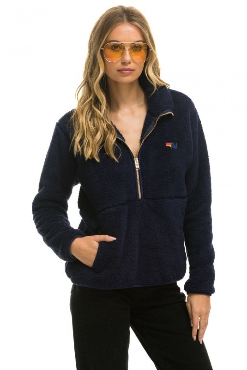 Chaquetas Aviator Nation Teddy Half Zip Hombre Navy | 68UQISWEX